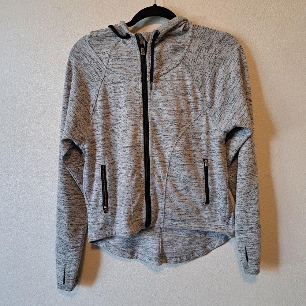 Athleta Stronger Hoodie Gray Space Dye Marl Full Zip Thumbhole‎ Jacket XXS